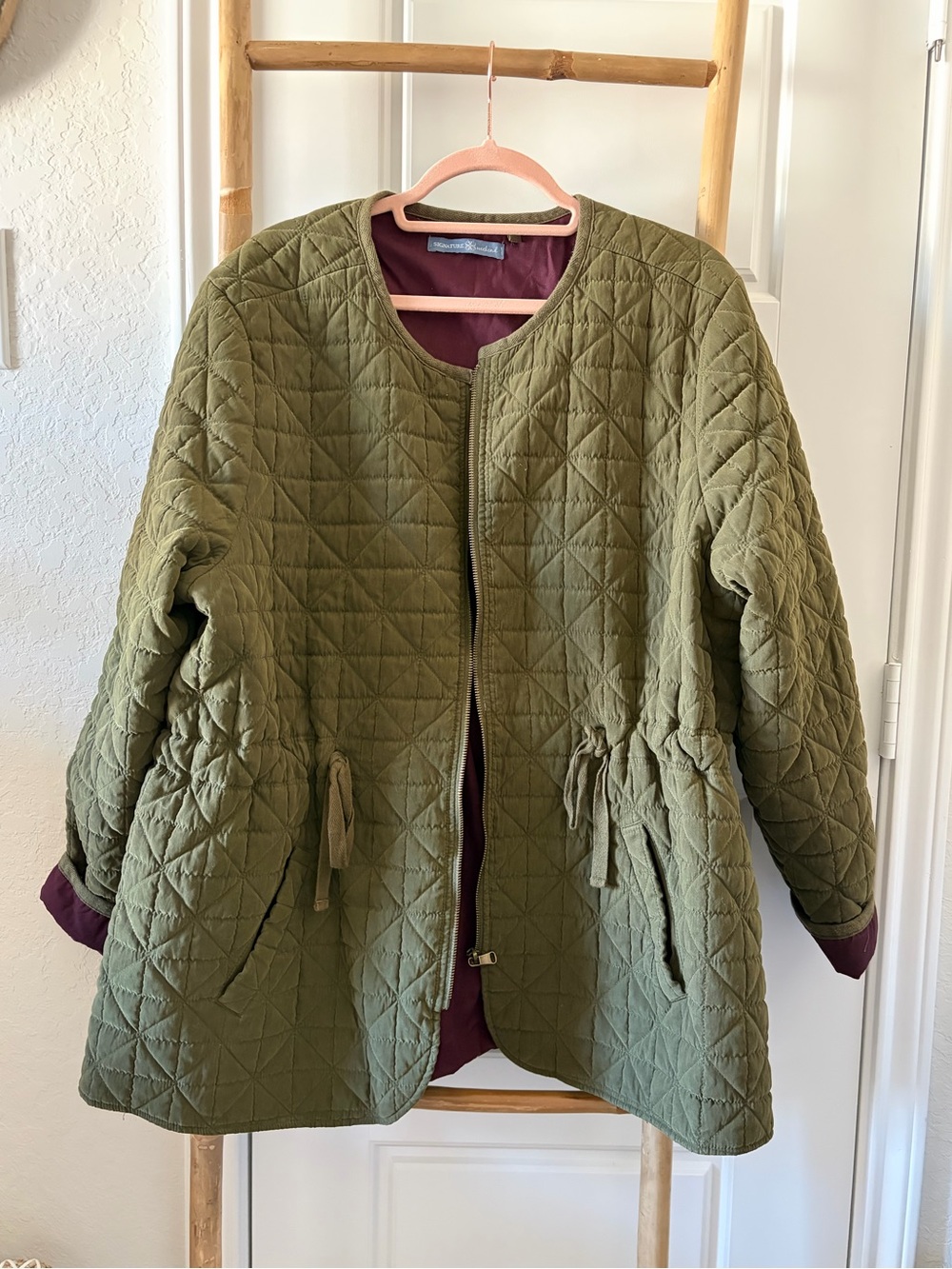 Signature Weekend Olive Green Quilted Jacket Sz 1x